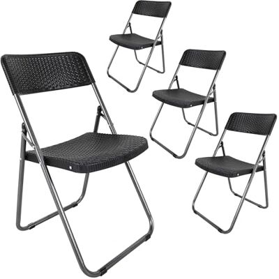 Spetebo Set van 4 zwarte rotan klapstoelen 82 x 46 cm Tuinstoel met rugleuning Gevlochten look Bistrostoel, terrasstoel, tuinstoel voor tuin, balkon, terras Spetebo Set van 4 zwarte rotan klapstoelen 82 x 46 cm Tuinstoel met rugleuning Gevlochten look Bistrostoel, terrasstoel, tuinstoel voor tuin, balkon, terras