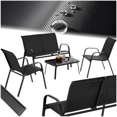 tectake Nora Moderne tuinmeubelset voor 4 personen, luxe loungeset met tuinbank en 2 tuinstoelen van ademende en waterafstotende textielstof, balkonset met bijzettafel tectake Nora Moderne tuinmeubelset voor 4 personen, luxe loungeset met tuinbank en 2 tuinstoelen van ademende en waterafstotende textielstof, balkonset met bijzettafel