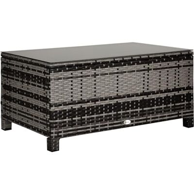 Outsunny Salontafel voor de tuin, dienblad, gehard glas, 5 mm, rotan, gevlochten, 85 x 50 x 39 cm, max. 70 kg, grijs Outsunny Salontafel voor de tuin, dienblad, gehard glas, 5 mm, rotan, gevlochten, 85 x 50 x 39 cm, max. 70 kg, grijs