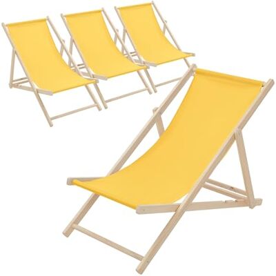 ECD Germany Set van 4 opvouwbare ligstoelen van chileens hout, geel, verstelbare rugleuning, 3 ligposities, tot 120 kg, stoffen zonnebad voor strand, tuin, terras, camping ECD Germany Set van 4 opvouwbare ligstoelen van chileens hout, geel, verstelbare rugleuning, 3 ligposities, tot 120 kg, stoffen zonnebad voor strand, tuin, terras, camping