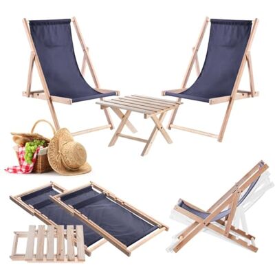 KADAX Klaptafel met 2 ligstoelen, kleine tuintafel van hout, bijzettafel voor balkon en tuin, salontafel, balkontafel inklapbaar (donkerblauw) KADAX Klaptafel met 2 ligstoelen, kleine tuintafel van hout, bijzettafel voor balkon en tuin, salontafel, balkontafel inklapbaar (donkerblauw)