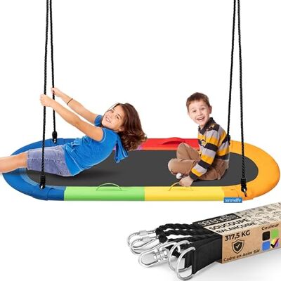 SereneLife Regenboog ovale schommel 170 cm reuzentuinzitje met universele ophangset, kussen en tas water- en weerbestendig, belasting 317 kg SereneLife Regenboog ovale schommel 170 cm reuzentuinzitje met universele ophangset, kussen en tas water- en weerbestendig, belasting 317 kg