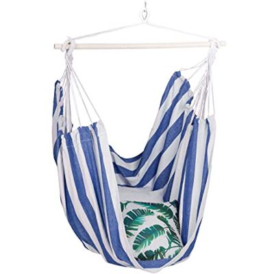 Relaxdays Hangstoel, katoen, voor binnen en buiten, 150 kg, hangstoel voor kinderen en volwassenen, blauw/wit Relaxdays Hangstoel, katoen, voor binnen en buiten, 150 kg, hangstoel voor kinderen en volwassenen, blauw/wit