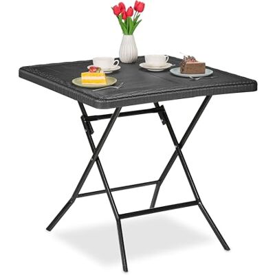 Relaxdays Inklapbare tuintafel, vierkant, HLP: 74 x 78 x 78 cm, balkon, terras, kunststof en metaal, zwart Relaxdays Inklapbare tuintafel, vierkant, HLP: 74 x 78 x 78 cm, balkon, terras, kunststof en metaal, zwart