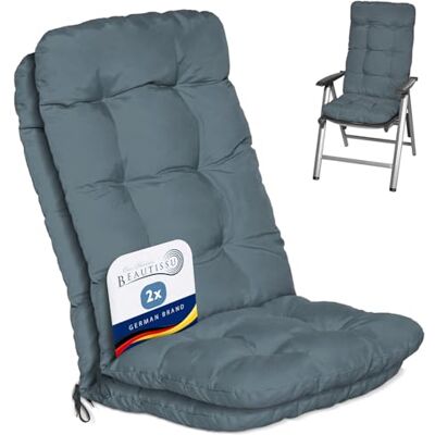 Beautissu Tuinkussen voor buiten, set van 2 voor stoel, stoel of ligstoel 120 x 50 x 8 cm, duifblauw, hoge rugleuning, voor terras of balkon, hoge zitkussens, Flair HL Beautissu Tuinkussen voor buiten, set van 2 voor stoel, stoel of ligstoel 120 x 50 x 8 cm, duifblauw, hoge rugleuning, voor terras of balkon, hoge zitkussens, Flair HL