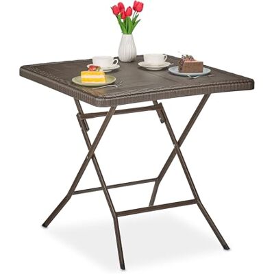 Relaxdays HLP Tuintafel, inklapbaar, vierkant, 74 x 78 x 78 cm, balkon, terras, kunststof en metaal, bruin Relaxdays HLP Tuintafel, inklapbaar, vierkant, 74 x 78 x 78 cm, balkon, terras, kunststof en metaal, bruin
