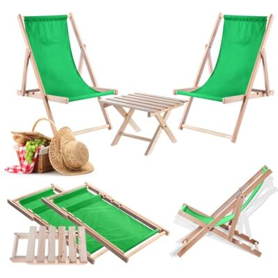 KADAX Klaptafel met 2 ligstoelen, hout, groen KADAX Klaptafel met 2 ligstoelen, hout, groen