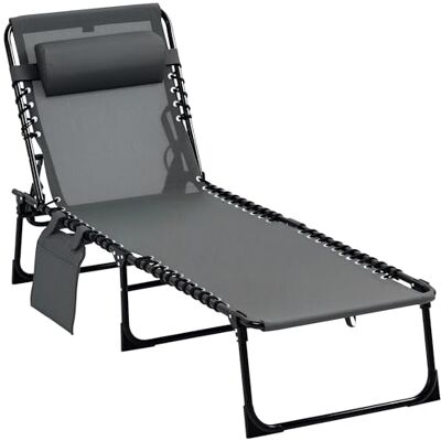 Outsunny Ligstoel, opvouwbaar, rugleuning, kantelbaar, 187 x 58 x 36 cm, grijs Outsunny Ligstoel, opvouwbaar, rugleuning, kantelbaar, 187 x 58 x 36 cm, grijs