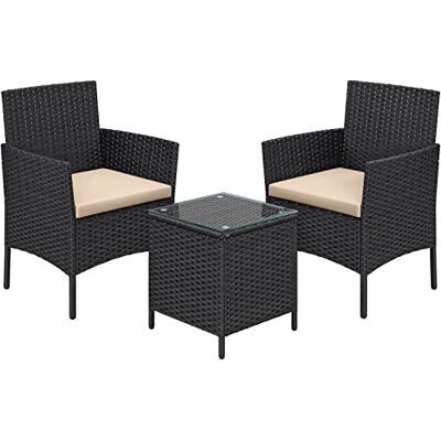 SONGMICS Tuinmeubels, voor buiten, meubelset, oppervlak gevlochten polyethyleen, tafel en stoelen, voor terras, tuin, balkon, zwart en taupe GGF003B01 SONGMICS Tuinmeubels, voor buiten, meubelset, oppervlak gevlochten polyethyleen, tafel en stoelen, voor terras, tuin, balkon, zwart en taupe GGF003B01