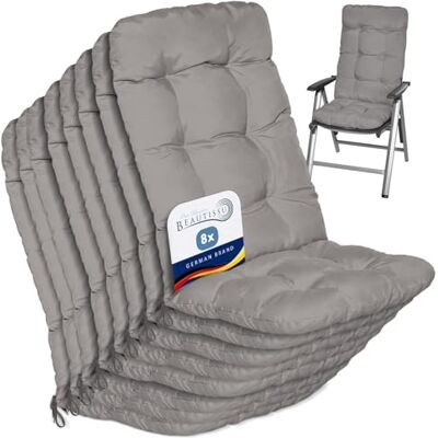 Beautissu Kussen voor buiten, tuin, 8 stuks, voor stoel, ligstoel 120 x 50 x 8 cm, lichtgrijs, kussens, terras, balkon, rugleuning, hoge zitting, Flair HL Beautissu Kussen voor buiten, tuin, 8 stuks, voor stoel, ligstoel 120 x 50 x 8 cm, lichtgrijs, kussens, terras, balkon, rugleuning, hoge zitting, Flair HL