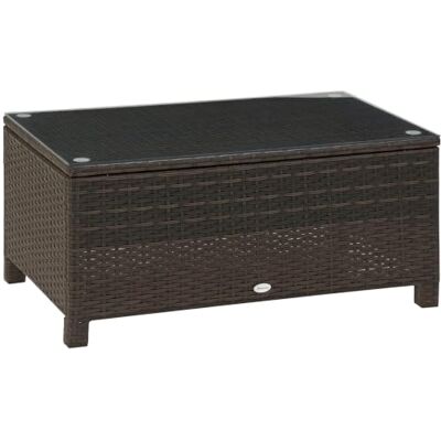 Outsunny Salontafel voor de tuin, max. 50 kg, gevlochten rotan, 85 x 50 x Glasplaat van gehard glas, 5 mm Outsunny Salontafel voor de tuin, max. 50 kg, gevlochten rotan, 85 x 50 x Glasplaat van gehard glas, 5 mm