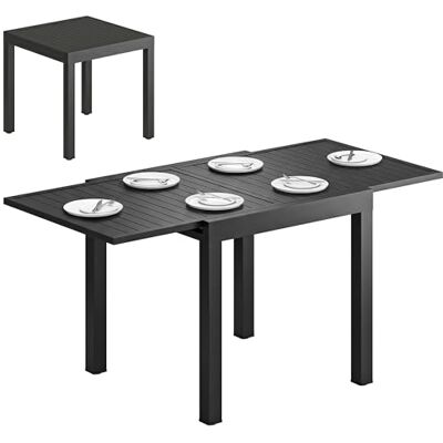 Outsunny Uitschuifbare aluminium tuintafel buitentafel 4-6 personen met zelfopslagverlenging weerbestendige tuinmeubelen voor terras en balkon, 80-160 x 80 cm, zwart Outsunny Uitschuifbare aluminium tuintafel buitentafel 4-6 personen met zelfopslagverlenging weerbestendige tuinmeubelen voor terras en balkon, 80-160 x 80 cm, zwart