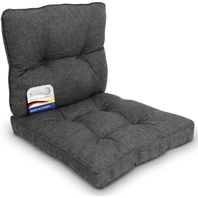 Beautissu BeauFlair Set van 2 loungekussens voor buiten, zitting, 50 x 50 cm & rugleuning 50 x 40 cm, vuilafstotend, waterdicht, kussen voor tuinstoel, comfortabel, antraciet Beautissu BeauFlair Set van 2 loungekussens voor buiten, zitting, 50 x 50 cm & rugleuning 50 x 40 cm, vuilafstotend, waterdicht, kussen voor tuinstoel, comfortabel, antraciet