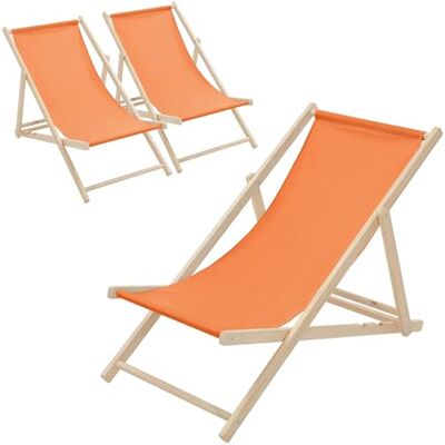 ECD Germany Set van 3 opvouwbare ligstoelen van chileens hout, oranje, verstelbare rugleuning, 3 ligposities, tot 120 kg, stoffen zonnebad voor strand, tuin, terras, camping ECD Germany Set van 3 opvouwbare ligstoelen van chileens hout, oranje, verstelbare rugleuning, 3 ligposities, tot 120 kg, stoffen zonnebad voor strand, tuin, terras, camping