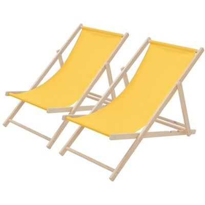 ECD Germany Set van 2 opvouwbare ligstoelen van chileens hout, geel, verstelbare rugleuning, 3 ligposities, tot 120 kg, stoffen zonnebad voor strand, tuin, terras, camping ECD Germany Set van 2 opvouwbare ligstoelen van chileens hout, geel, verstelbare rugleuning, 3 ligposities, tot 120 kg, stoffen zonnebad voor strand, tuin, terras, camping