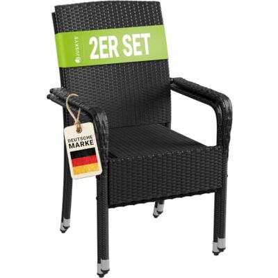 Juskys Yoro Set van 2 stapelbare tuinstoelen van polyrotan met armleuningen en rugleuning, zwart Juskys Yoro Set van 2 stapelbare tuinstoelen van polyrotan met armleuningen en rugleuning, zwart