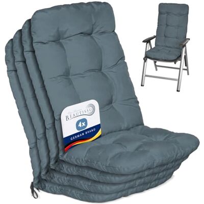 Beautissu Kussen voor buiten, tuin, set van 4 voor stoel, ligstoel 120 x 50 x 8 cm, duifblauw, voor terras of balkon, kussens, hoge rugleuning, hoge zitting, Flair HL Beautissu Kussen voor buiten, tuin, set van 4 voor stoel, ligstoel 120 x 50 x 8 cm, duifblauw, voor terras of balkon, kussens, hoge rugleuning, hoge zitting, Flair HL