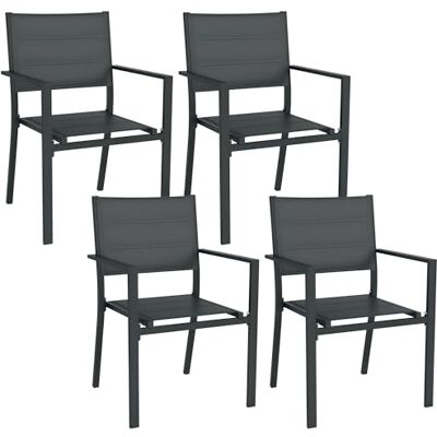 Outsunny Set van 4 stapelbare tuinstoelen van aluminium en textileen met armleuningen, set van 4 tuinstoelen, grijs Outsunny Set van 4 stapelbare tuinstoelen van aluminium en textileen met armleuningen, set van 4 tuinstoelen, grijs