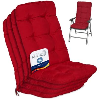 Beautissu Flair HL Kussen voor buiten, tuin, set met 4 kussens voor stoel, stoel of ligstoel, tuin, terras of balkon, 120 x 50 x 8 cm, hoge rugleuning, rood Beautissu Flair HL Kussen voor buiten, tuin, set met 4 kussens voor stoel, stoel of ligstoel, tuin, terras of balkon, 120 x 50 x 8 cm, hoge rugleuning, rood