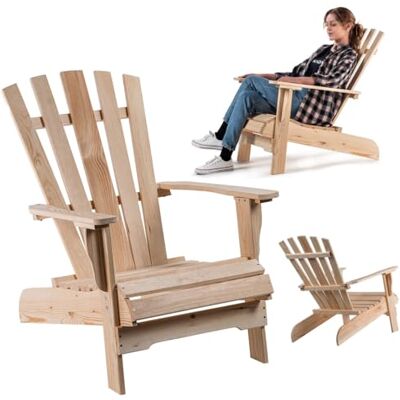 KADAX Adirondack Houten tuinstoel met hoge rugleuning en armleuningen, relaxstoel, houten tuinstoel voor buiten, licht KADAX Adirondack Houten tuinstoel met hoge rugleuning en armleuningen, relaxstoel, houten tuinstoel voor buiten, licht