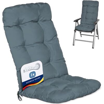 Beautissu Kussen voor buiten, tuin, hoge rugleuning, voor stoel, balkon 120 x 50 x 8 cm, duifblauw, voor terras of balkon, ligstoel, bekleding Flair HL Beautissu Kussen voor buiten, tuin, hoge rugleuning, voor stoel, balkon 120 x 50 x 8 cm, duifblauw, voor terras of balkon, ligstoel, bekleding Flair HL