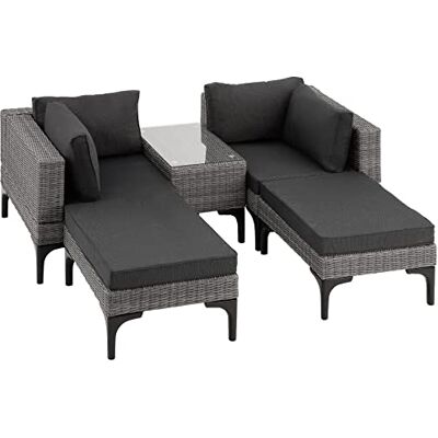 tectake Rieten loungeset voor buiten, 5-delige tuinbankset, vrij te combineren met hoekstoel, kruk en tafel, tuinmeubelen inclusief zit- en rugkussens tectake Rieten loungeset voor buiten, 5-delige tuinbankset, vrij te combineren met hoekstoel, kruk en tafel, tuinmeubelen inclusief zit- en rugkussens