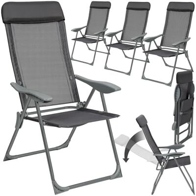 tectake Tuinstoelen met hoge rugleuning, tuinstoelen, klapstoelen van aluminium, 5-voudig verstelbaar, met armleuningen, ligfunctie, tuinmeubelen, 4 stuks tectake Tuinstoelen met hoge rugleuning, tuinstoelen, klapstoelen van aluminium, 5-voudig verstelbaar, met armleuningen, ligfunctie, tuinmeubelen, 4 stuks