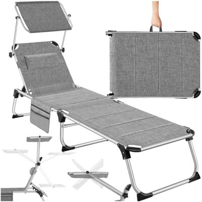 tectake Lorella Opvouwbare ligstoel met dak, flexibele rugleuning, hoog draagvermogen, weerbestendig, gemakkelijk mee te nemen, voor tuin en strand, lichtgrijs tectake Lorella Opvouwbare ligstoel met dak, flexibele rugleuning, hoog draagvermogen, weerbestendig, gemakkelijk mee te nemen, voor tuin en strand, lichtgrijs