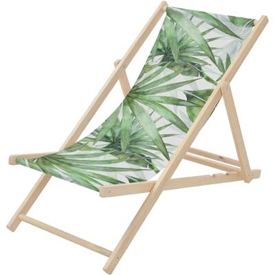 ECD Germany Chileense ligstoel van hout, motief palm, groen-wit, verstelbare rugleuning, 3 ligposities, tot 120 kg, zonnebed van Oxford-stof, voor strand, tuin, terras ECD Germany Chileense ligstoel van hout, motief palm, groen-wit, verstelbare rugleuning, 3 ligposities, tot 120 kg, zonnebed van Oxford-stof, voor strand, tuin, terras