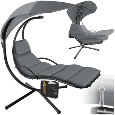 tectake Elaria hangmat, schommelhangmat, tuinmeubels, UV-bescherming, gevoerde ligstoel, kussen, ergonomisch, balkon, terras, grijs tectake Elaria hangmat, schommelhangmat, tuinmeubels, UV-bescherming, gevoerde ligstoel, kussen, ergonomisch, balkon, terras, grijs