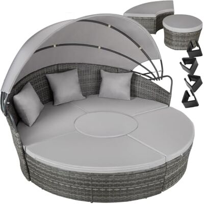 tectake ® Rotan zonne-eiland, outdoor bank met opvouwbare luifel, zachte kussens, modulair, salontafel en ligstoel, uv-bestendig, voor tuin, lichtgrijs tectake ® Rotan zonne-eiland, outdoor bank met opvouwbare luifel, zachte kussens, modulair, salontafel en ligstoel, uv-bestendig, voor tuin, lichtgrijs