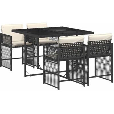 vidaXL Tuineetset met kussens, 5-delig, tafel en stoelen met rugleuning, inklapbaar, buitenmeubels, terras, modern, zwart, gevlochten hars vidaXL Tuineetset met kussens, 5-delig, tafel en stoelen met rugleuning, inklapbaar, buitenmeubels, terras, modern, zwart, gevlochten hars
