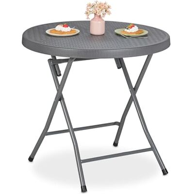 Relaxdays Tuintafel, inklapbaar, 74 x 80 cm, rotanlook, van kunststof en staal, weerbestendig, grijs Relaxdays Tuintafel, inklapbaar, 74 x 80 cm, rotanlook, van kunststof en staal, weerbestendig, grijs
