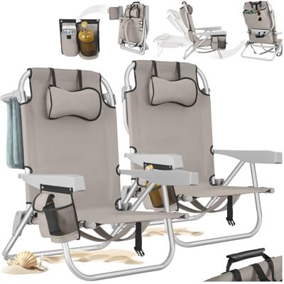 tectake ® Set van 2 strandstoelen, opvouwbaar, rugzakfunctie, tuinstoelen, aluminium frame, strandstoel, verstelbare rugleuning, opvouwbare ligstoel, thermische tas, zeestoel tectake ® Set van 2 strandstoelen, opvouwbaar, rugzakfunctie, tuinstoelen, aluminium frame, strandstoel, verstelbare rugleuning, opvouwbare ligstoel, thermische tas, zeestoel