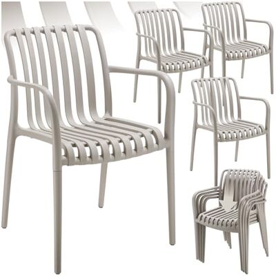 tectake Set van 4 tuinstoelen Alcudia taupe, tuinstoel met armleuningen, tuinset voor tuin- of campingtafel, stapelbaar, stoelen voor tuin, terras, balkon, bestand tegen tectake Set van 4 tuinstoelen Alcudia taupe, tuinstoel met armleuningen, tuinset voor tuin- of campingtafel, stapelbaar, stoelen voor tuin, terras, balkon, bestand tegen