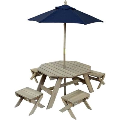 KidKraft 20176 Achthoekige tuintafel met kruk en parasol voor kinderen, houten tuintafel voor kinderen KidKraft 20176 Achthoekige tuintafel met kruk en parasol voor kinderen, houten tuintafel voor kinderen