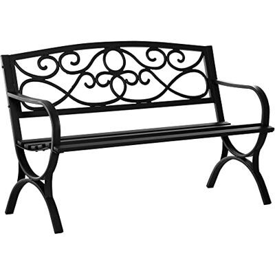 Outsunny Tuinbank, 2-zits, buitenbank, terras, terras, schuine rugleuning, lattenbodem, armleuningen, comfortabel, gietijzer, staal, 128 x 58,5 x 85 cm, zwart Outsunny Tuinbank, 2-zits, buitenbank, terras, terras, schuine rugleuning, lattenbodem, armleuningen, comfortabel, gietijzer, staal, 128 x 58,5 x 85 cm, zwart