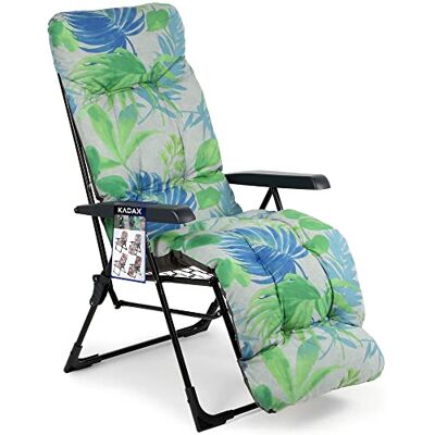 KADAX Tuinstoel met verstelbare rugleuning, relaxstoel van gepoedercoat staal, inklapbaar met draagkracht tot 110 kg, ligstoel met kussen (L vierkant, groen/blauw) KADAX Tuinstoel met verstelbare rugleuning, relaxstoel van gepoedercoat staal, inklapbaar met draagkracht tot 110 kg, ligstoel met kussen (L vierkant, groen/blauw)