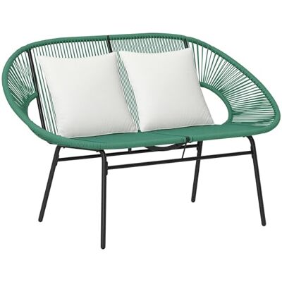 Outsunny Tuinbank 2-zits van staal en touw van hars met 2 kussens, afmetingen: 132 x 72 x 83 cm (l x b x h), donkergroen Outsunny Tuinbank 2-zits van staal en touw van hars met 2 kussens, afmetingen: 132 x 72 x 83 cm (l x b x h), donkergroen