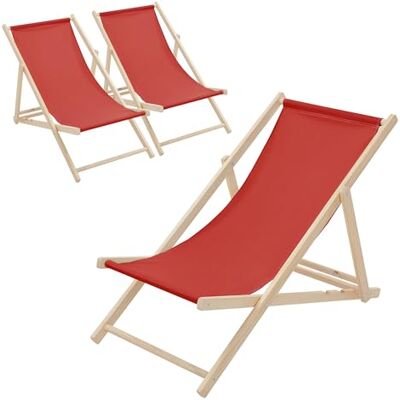 ECD Germany Set van 3 opvouwbare ligstoelen van chileens hout, rood, verstelbare rugleuning, 3 ligposities, tot 120 kg, stoffen zonnebad voor strand, tuin, terras, camping ECD Germany Set van 3 opvouwbare ligstoelen van chileens hout, rood, verstelbare rugleuning, 3 ligposities, tot 120 kg, stoffen zonnebad voor strand, tuin, terras, camping