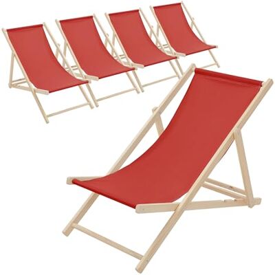 ECD Germany Set van 5 opvouwbare ligstoelen van Chileense hout, rood, verstelbare rugleuning, 3 ligposities, tot 120 kg, zonnebed van stof voor strand, tuin, terras, camping ECD Germany Set van 5 opvouwbare ligstoelen van Chileense hout, rood, verstelbare rugleuning, 3 ligposities, tot 120 kg, zonnebed van stof voor strand, tuin, terras, camping