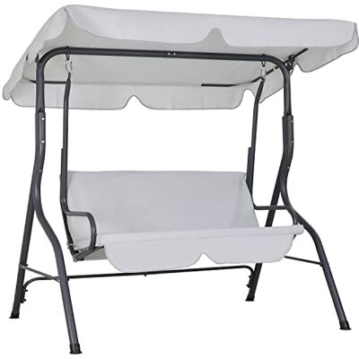 Casaria Schommelbank, weerbestendig, belastbaar tot 200 kg, robuuste schommel met dak, antislip voeten, voor tuin, terras, bank, 140 x 112 x 150 cm, rugleuning 2-zits, lichtgrijs Casaria Schommelbank, weerbestendig, belastbaar tot 200 kg, robuuste schommel met dak, antislip voeten, voor tuin, terras, bank, 140 x 112 x 150 cm, rugleuning 2-zits, lichtgrijs