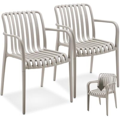 tectake ® Set van 2 stoelen Alcudia taupe, stapelbare armleuningen, tuinset voor tafel of camping, robuust tectake ® Set van 2 stoelen Alcudia taupe, stapelbare armleuningen, tuinset voor tafel of camping, robuust