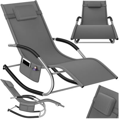 tectake ® Tuinschommelstoel, ligstoel, tuinligstoel, afneembaar kussen, stalen frame, gevoerde armleuningen, ademend en waterafstotend textiel, schommelstoel grijs tectake ® Tuinschommelstoel, ligstoel, tuinligstoel, afneembaar kussen, stalen frame, gevoerde armleuningen, ademend en waterafstotend textiel, schommelstoel grijs
