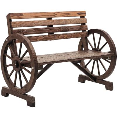 Outsunny Tuinbank, 2-zits, capaciteit 240 kg, 105,5 x 56 x 79 cm, bruin Weerbestendige tuinbank met rugleuning, armleuningen in wielvorm, hout, voor balkon en tuin Outsunny Tuinbank, 2-zits, capaciteit 240 kg, 105,5 x 56 x 79 cm, bruin Weerbestendige tuinbank met rugleuning, armleuningen in wielvorm, hout, voor balkon en tuin