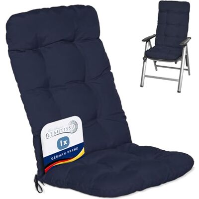 Beautissu Flair HL Kussen voor buiten, tuin, kussen voor stoel, fauteuil of ligstoel, tuin, terras of balkon, 120 x 50 x 8 cm, hoge rugleuning, donkerblauw Beautissu Flair HL Kussen voor buiten, tuin, kussen voor stoel, fauteuil of ligstoel, tuin, terras of balkon, 120 x 50 x 8 cm, hoge rugleuning, donkerblauw