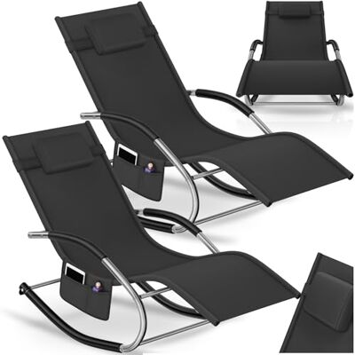 tectake Taya Ligstoelen, set van 2, ergonomische ligstoel voor tuin, terras, balkon, ontspannende stoelen met schommelfunctie, tuinstoelen met armleuningen, hoofdsteun tectake Taya Ligstoelen, set van 2, ergonomische ligstoel voor tuin, terras, balkon, ontspannende stoelen met schommelfunctie, tuinstoelen met armleuningen, hoofdsteun