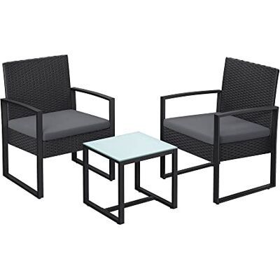 SONGMICS Tuinmeubelset voor buiten, 3-delig, oppervlak gevlochten van polyethyleen, voor bistro's, terras, tuin, balkon, eenvoudige montage, 2 stoelen en 1 tafel, bruin en grijs GGF010G05 SONGMICS Tuinmeubelset voor buiten, 3-delig, oppervlak gevlochten van polyethyleen, voor bistro's, terras, tuin, balkon, eenvoudige montage, 2 stoelen en 1 tafel, bruin en grijs GGF010G05