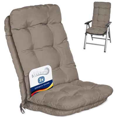 Beautissu Tuinkussen voor buiten, set van 2 voor stoel, stoel of ligstoel 120 x 50 x 8 cm, taupe, hoge rugleuning, voor terras of balkon, zitkussen Flair HL Beautissu Tuinkussen voor buiten, set van 2 voor stoel, stoel of ligstoel 120 x 50 x 8 cm, taupe, hoge rugleuning, voor terras of balkon, zitkussen Flair HL