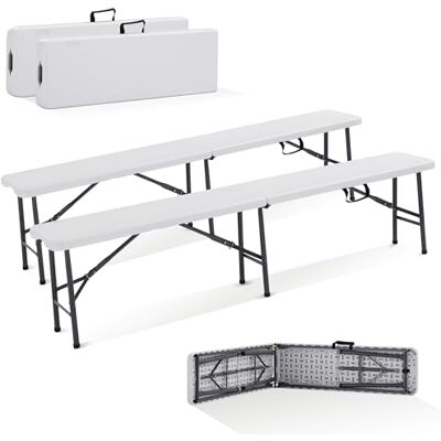 Arebos 2 x bierbank, opvouwbaar, draaggreep, 183 x 28 x 43 cm, opvouwbare bank, camping, tuin, feest, campingbank, biertentbank, tuinbank, 2 stuks, wit Arebos 2 x bierbank, opvouwbaar, draaggreep, 183 x 28 x 43 cm, opvouwbare bank, camping, tuin, feest, campingbank, biertentbank, tuinbank, 2 stuks, wit
